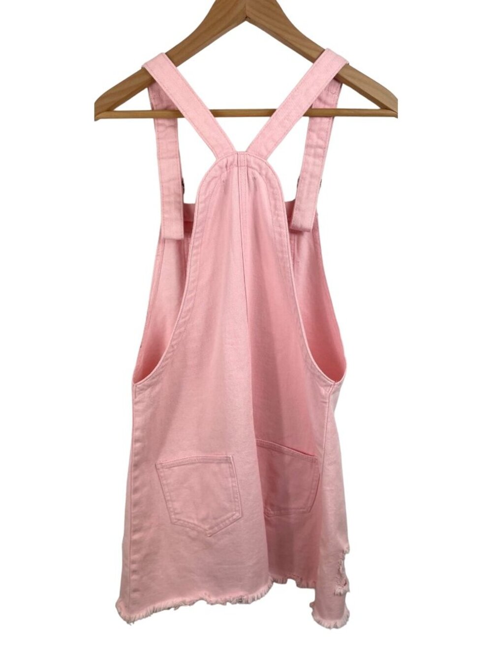 American Bazi Womens SIze Small Pink Casual Distressed Denim Overall Dress - Picture 2 of 10